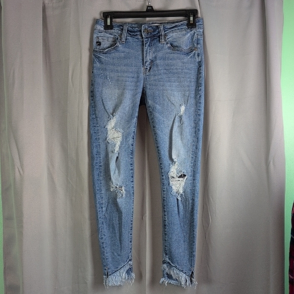 KanCan Blue Ankle Cropped Distressed Jeans - Picture 1 of 10